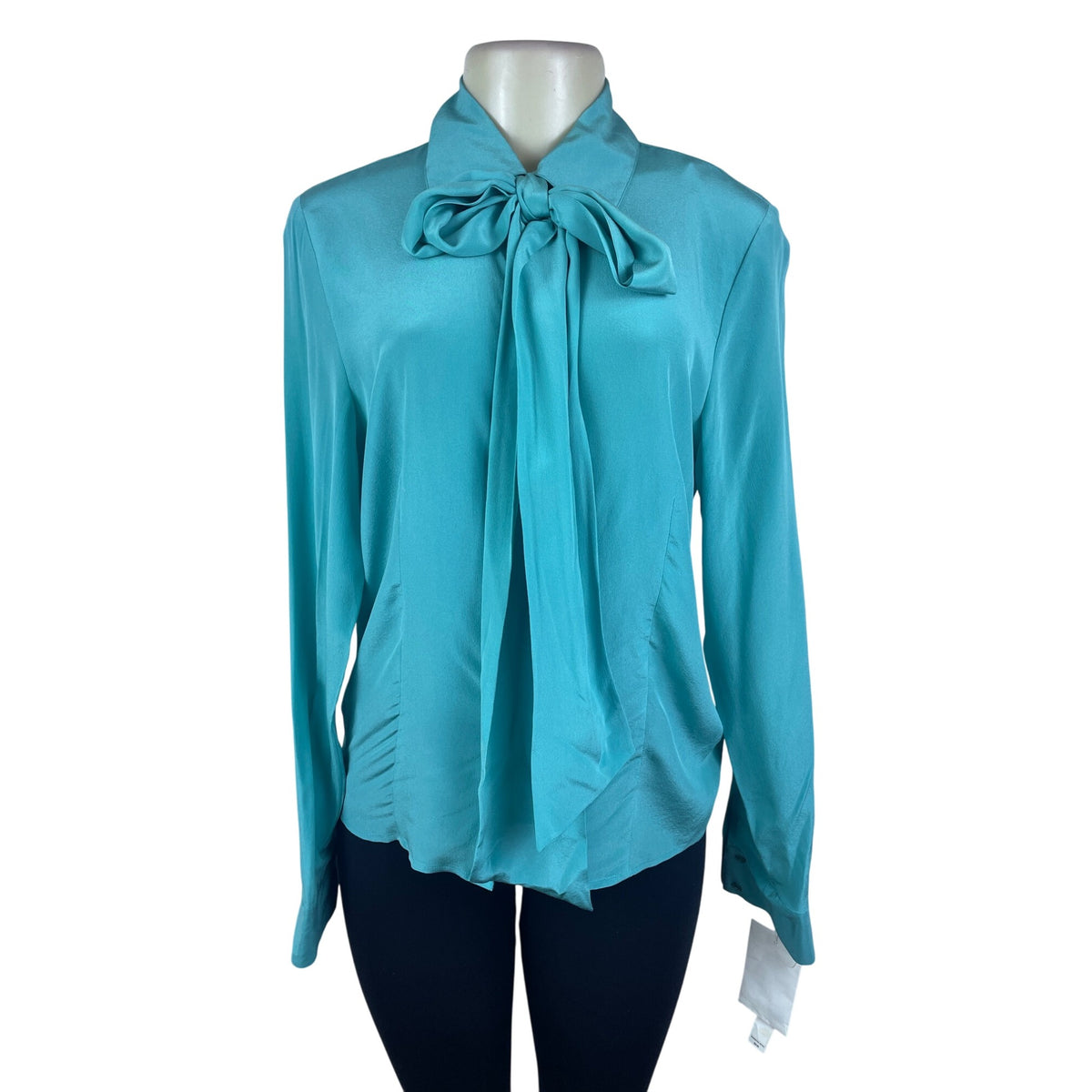 Jones Wear Essentials Women’s Teal Tie Neck Blouse Long Sleeve Size 6