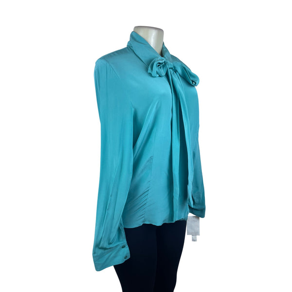 Jones Wear Essentials Women’s Teal Tie Neck Blouse Long Sleeve Size 6