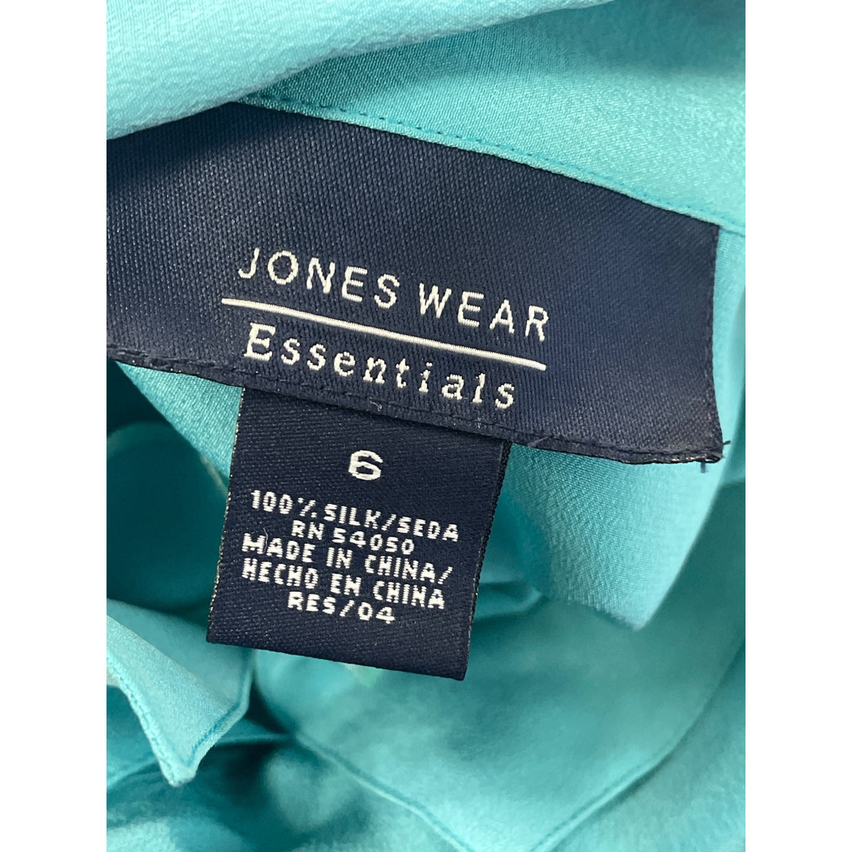 Jones Wear Essentials Women’s Teal Tie Neck Blouse Long Sleeve Size 6