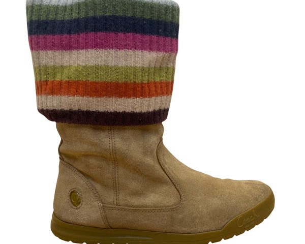 Coach Women’s Tan Suede Leather Multicolor Knit Fold-Over Tatum Boots Size 8.5M