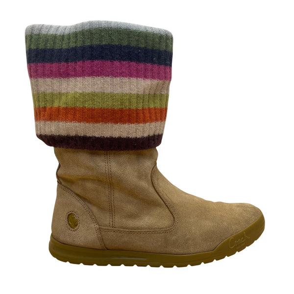 Coach Women’s Tan Suede Leather Multicolor Knit Fold-Over Tatum Boots Size 8.5M