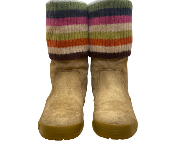 Coach Women’s Tan Suede Leather Multicolor Knit Fold-Over Tatum Boots Size 8.5M
