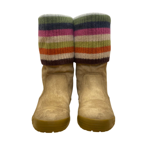 Coach Women’s Tan Suede Leather Multicolor Knit Fold-Over Tatum Boots Size 8.5M