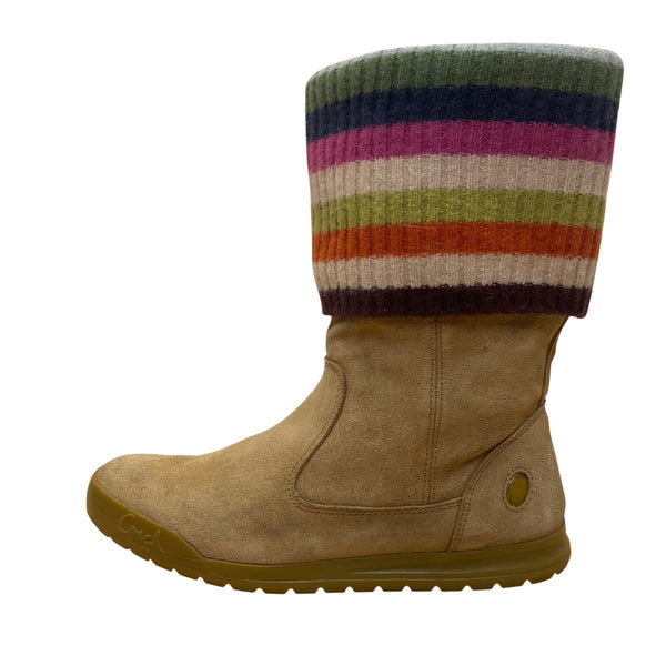Coach Women’s Tan Suede Leather Multicolor Knit Fold-Over Tatum Boots Size 8.5M