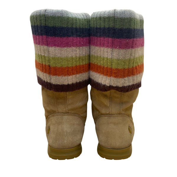 Coach Women’s Tan Suede Leather Multicolor Knit Fold-Over Tatum Boots Size 8.5M