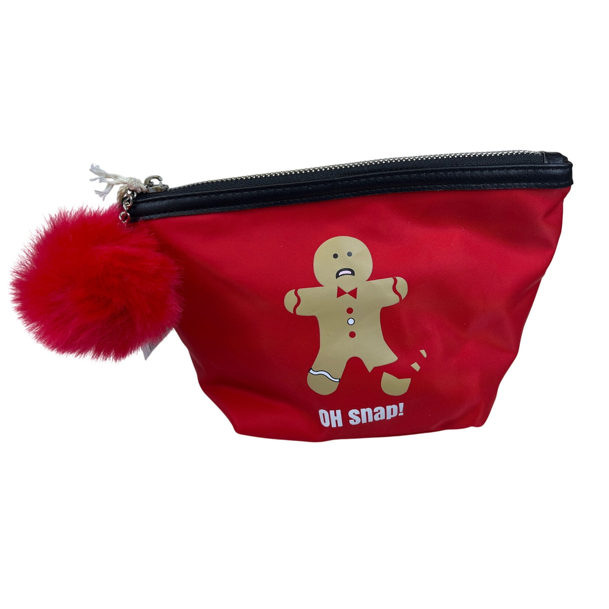 Target Womens Red Nylon "Oh Snap!" Gingerbread Pouch With Zipper & Pom Pom Charm