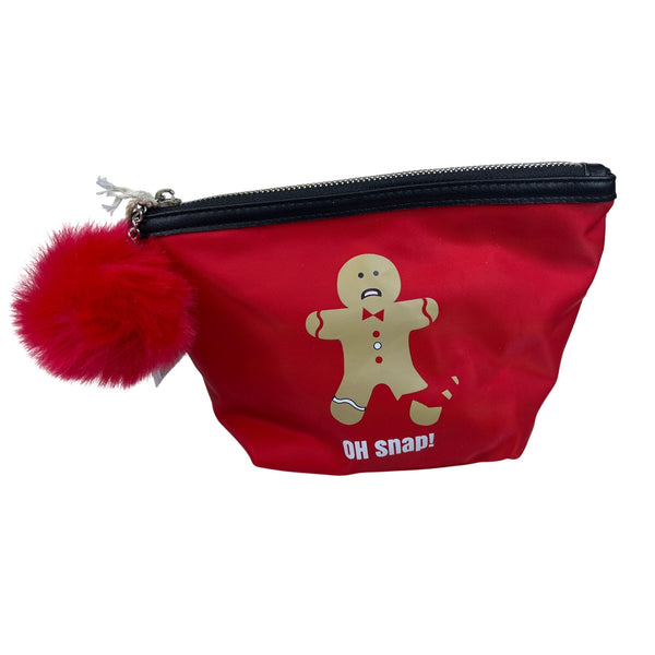 Target Womens Red Nylon "Oh Snap!" Gingerbread Pouch With Zipper & Pom Pom Charm