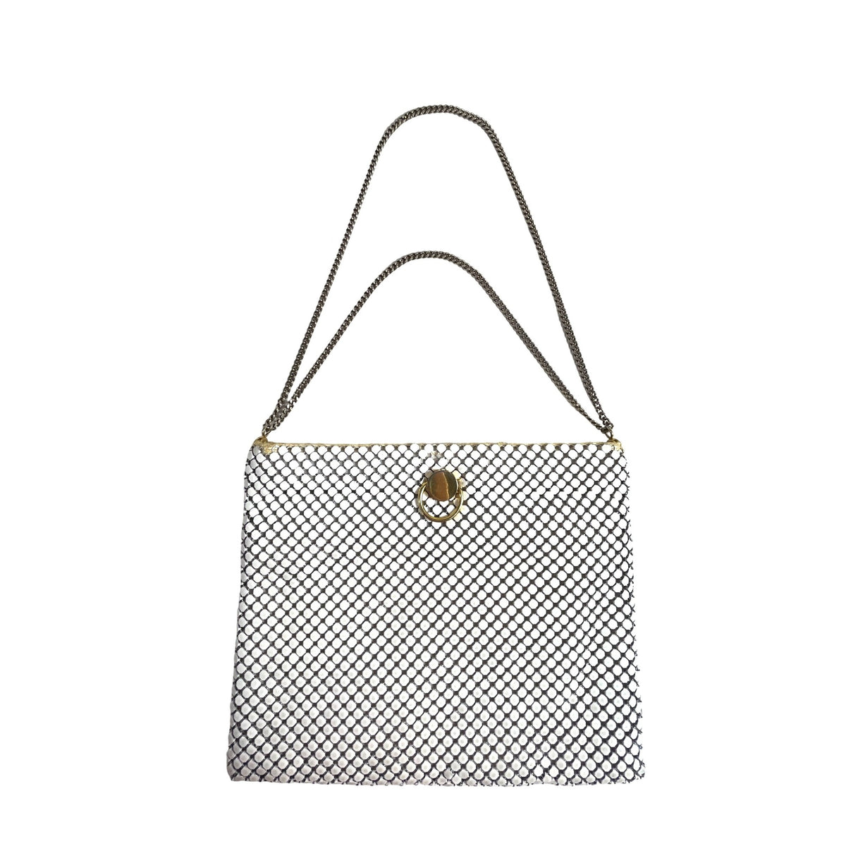 Vintage Woman’s White & Silver Elegant White Metal Mesh Evening Purse Sz S