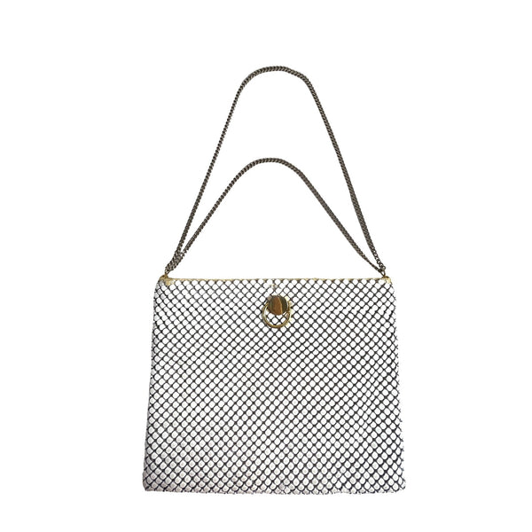 Vintage Woman’s White & Silver Elegant White Metal Mesh Evening Purse Sz S