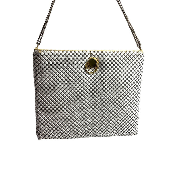 Vintage Woman’s White & Silver Elegant White Metal Mesh Evening Purse Sz S