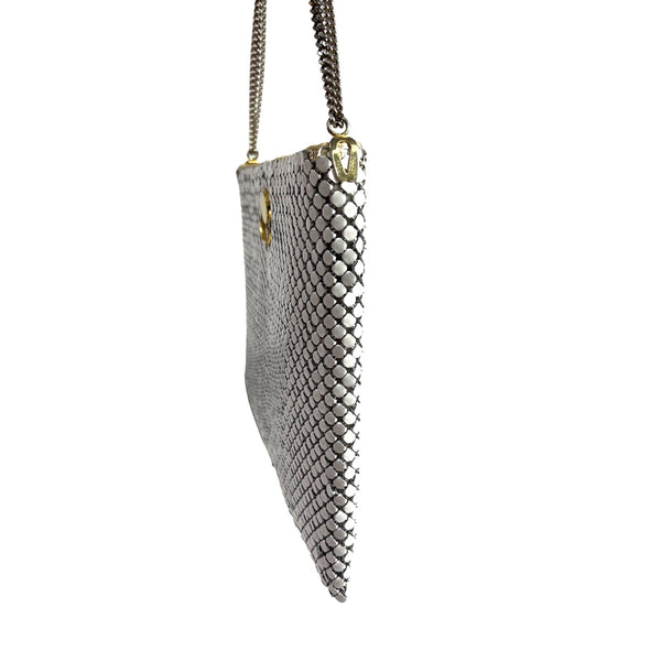 Vintage Woman’s White & Silver Elegant White Metal Mesh Evening Purse Sz S