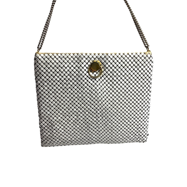 Vintage Woman’s White & Silver Elegant White Metal Mesh Evening Purse Sz S