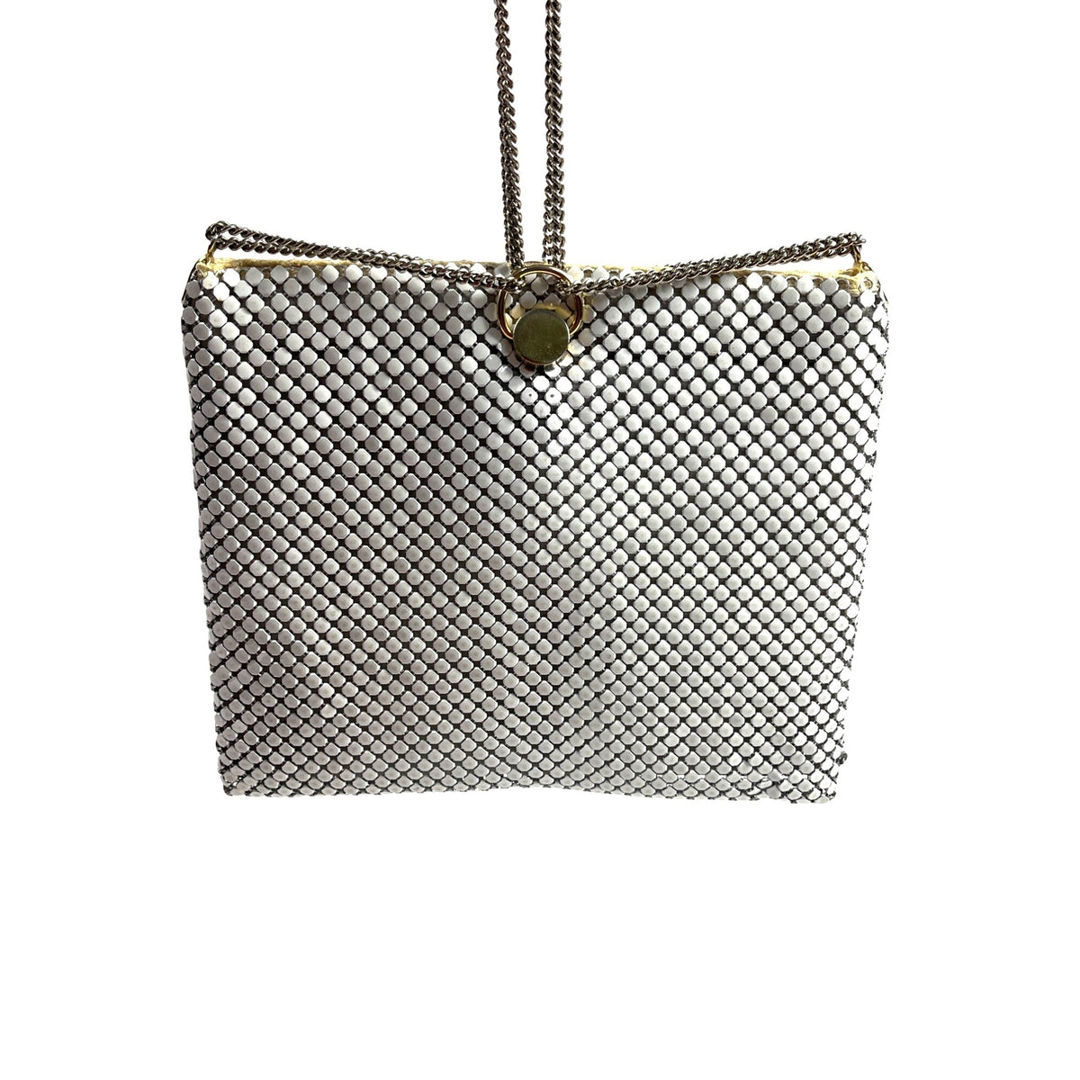 Vintage Woman’s White & Silver Elegant White Metal Mesh Evening Purse Sz S