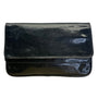 Vintage T.Bag Black Leather With Zippered Interior Pocket Fold-Over Clutch Purse