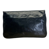 Vintage T.Bag Black Leather With Zippered Interior Pocket Fold-Over Clutch Purse