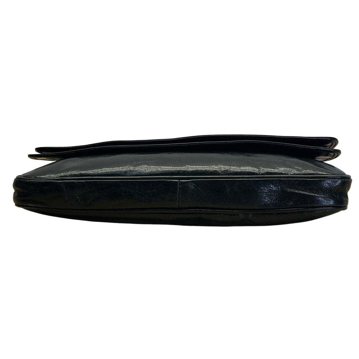 Vintage T.Bag Black Leather With Zippered Interior Pocket Fold-Over Clutch Purse