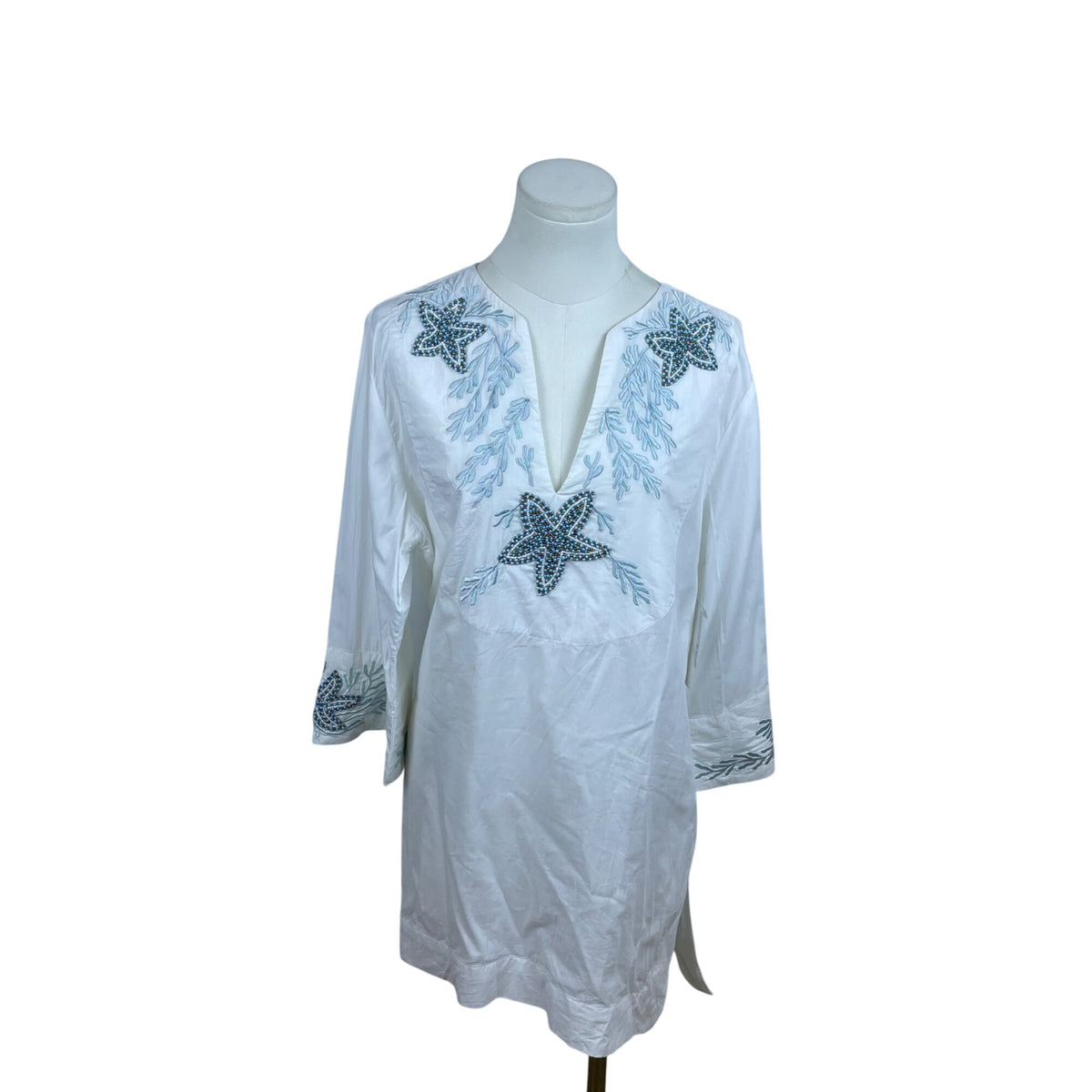 Softsurroundings White Embroidered Women's Tunic with Beaded Accents Size PM