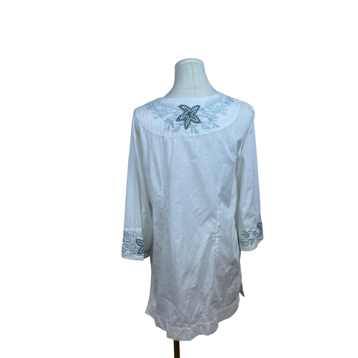 Softsurroundings White Embroidered Women's Tunic with Beaded Accents Size PM