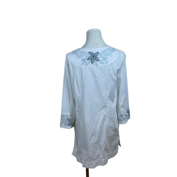 Softsurroundings White Embroidered Women's Tunic with Beaded Accents Size PM