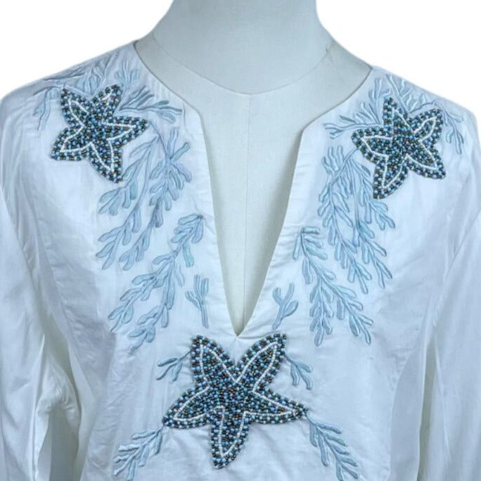 Softsurroundings White Embroidered Women's Tunic with Beaded Accents Size PM
