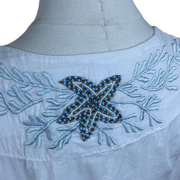 Softsurroundings White Embroidered Women's Tunic with Beaded Accents Size PM