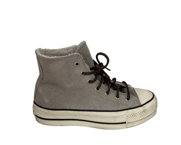 Converse Womens Grey High Top Winter Sneakers Size 5 Leather Faux Fur Lined Rubber Sole