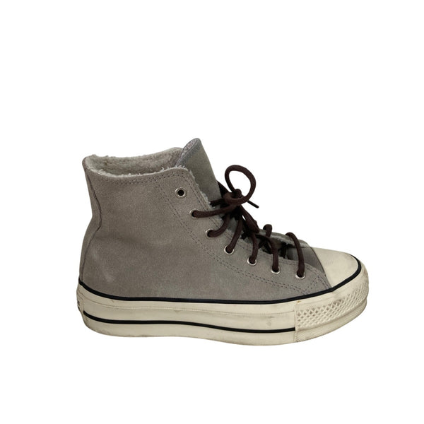 Converse Womens Grey High Top Winter Sneakers Size 5 Leather Faux Fur Lined Rubber Sole