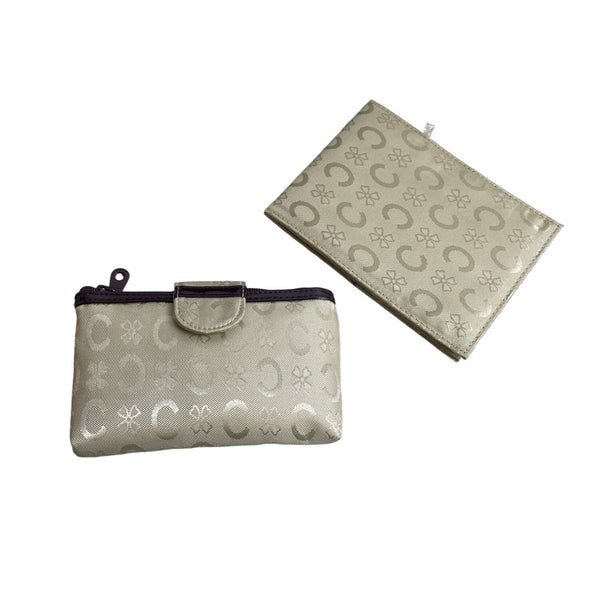 Allegro Women's Beige Signature Canvas Hand Clutch Bag Mirror And Wallet  New