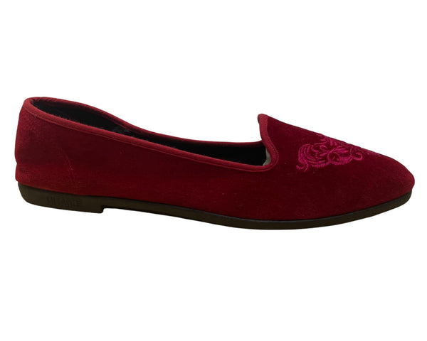 Vintage Gitano Women’s Red Velvet Embroidered Slip-On Flats Size 10-10.5
