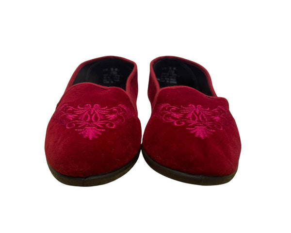 Vintage Gitano Women’s Red Velvet Embroidered Slip-On Flats Size 10-10.5