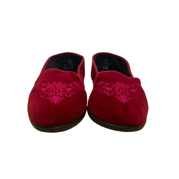 Vintage Gitano Women’s Red Velvet Embroidered Slip-On Flats Size 10-10.5