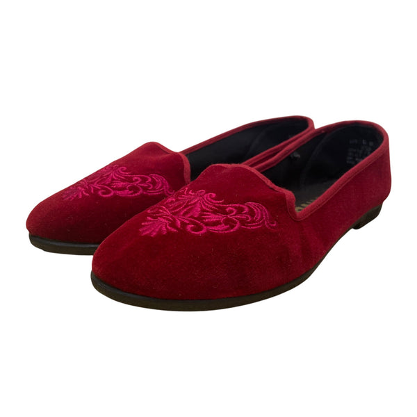 Vintage Gitano Women’s Red Velvet Embroidered Slip-On Flats Size 10-10.5