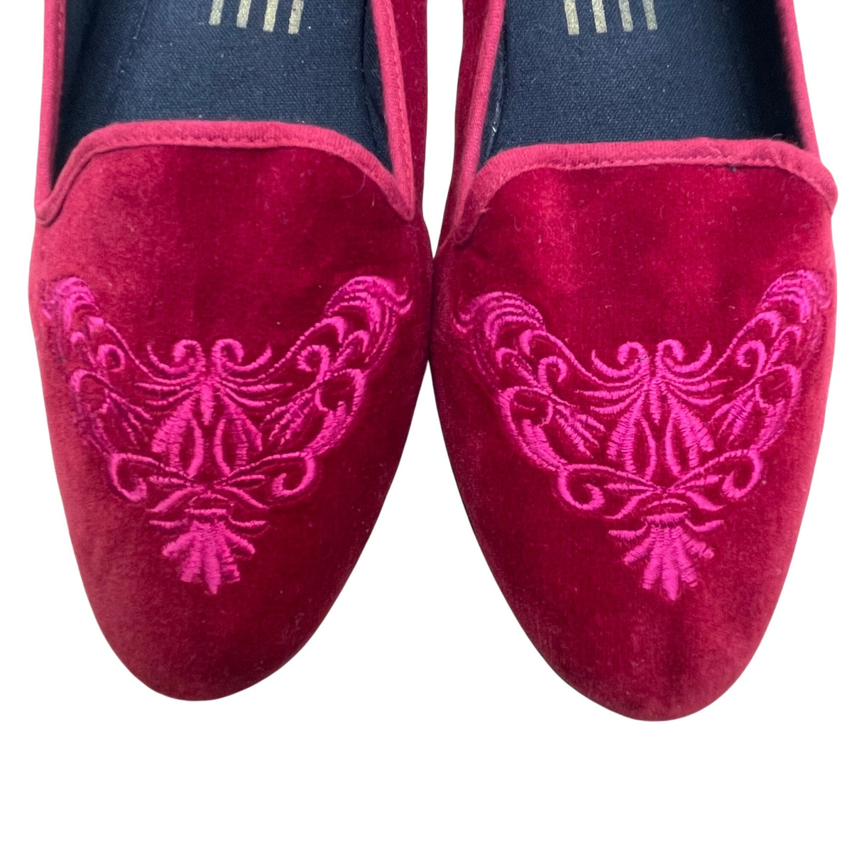 Vintage Gitano Women’s Red Velvet Embroidered Slip-On Flats Size 10-10.5