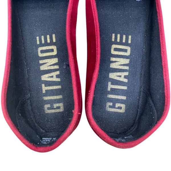 Vintage Gitano Women’s Red Velvet Embroidered Slip-On Flats Size 10-10.5