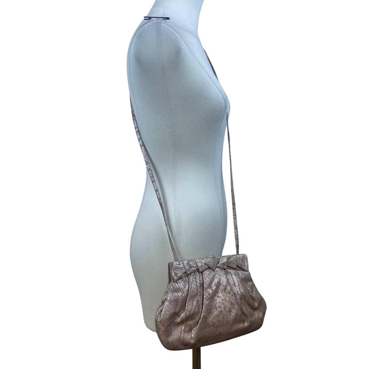 Barbara Bolan Too Womens Rose Gold Faux Leather With Bow Detail Crossbody Bag