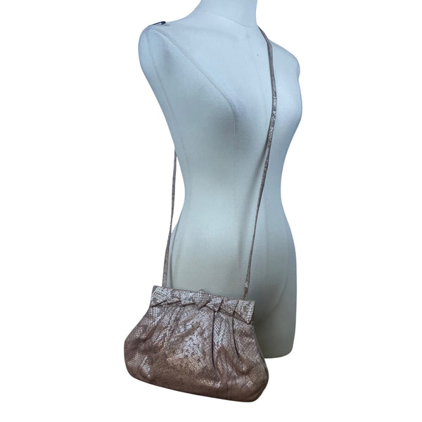 Barbara Bolan Too Womens Rose Gold Faux Leather With Bow Detail Crossbody Bag