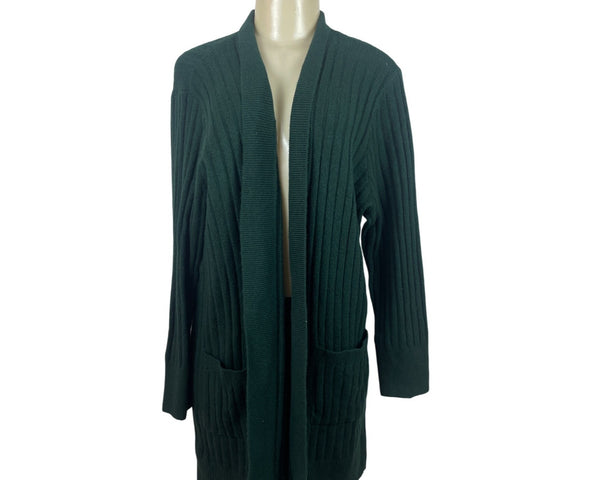Loft Womens Ribbed Open Front & Patch Pockets Cardigan Sweater XXL Green - New