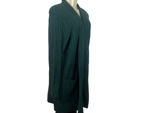 Loft Womens Ribbed Open Front & Patch Pockets Cardigan Sweater XXL Green - New