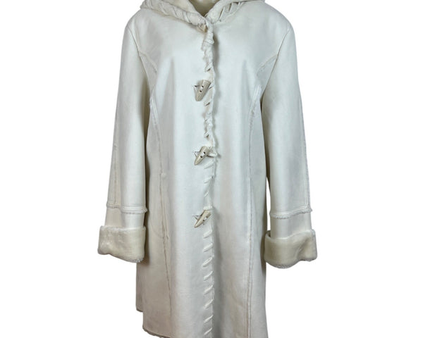Coldwater Creek Women's Ivory Faux Fur Lined Hooded Coat Size L