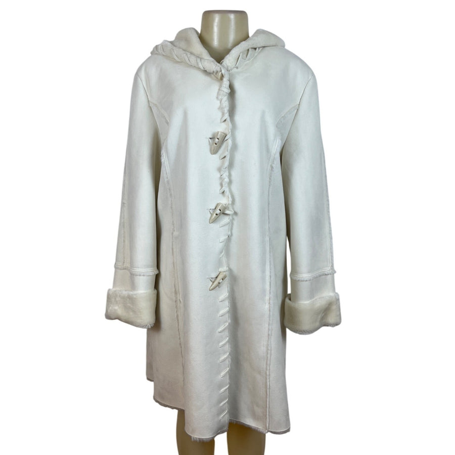 Coldwater Creek Women's Ivory Faux Fur Lined Hooded Coat Size L