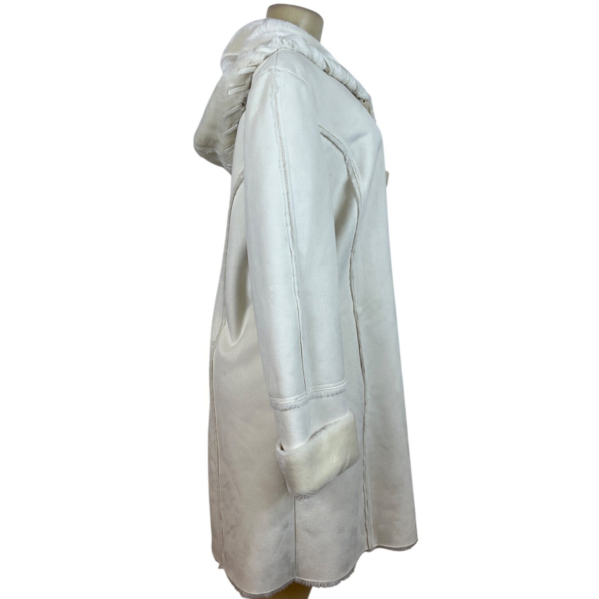 Coldwater Creek Women's Ivory Faux Fur Lined Hooded Coat Size L