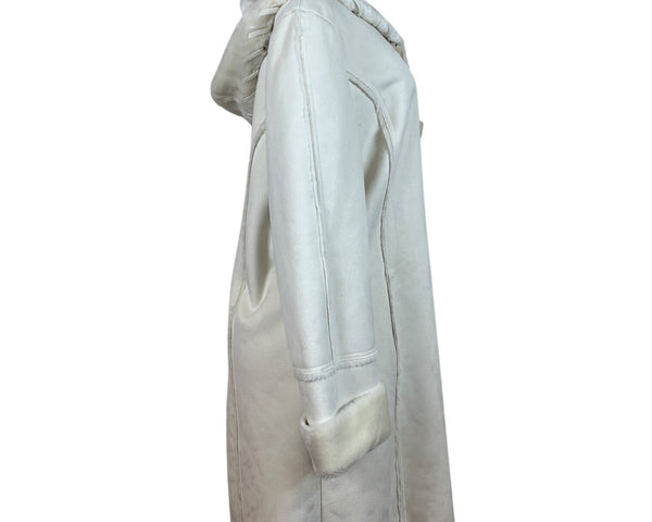 Coldwater Creek Women's Ivory Faux Fur Lined Hooded Coat Size L