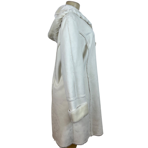 Coldwater Creek Women's Ivory Faux Fur Lined Hooded Coat Size L