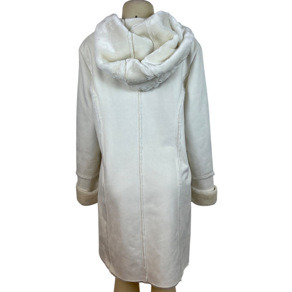 Coldwater Creek Women's Ivory Faux Fur Lined Hooded Coat Size L