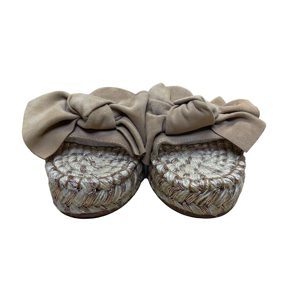 J Slides Women’s Tan Suede Bow Copper Detail Rope Sole Casual Espadrilles Size 8