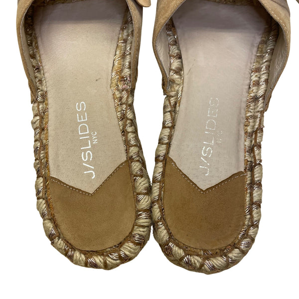 J Slides Women’s Tan Suede Bow Copper Detail Rope Sole Casual Espadrilles Size 8
