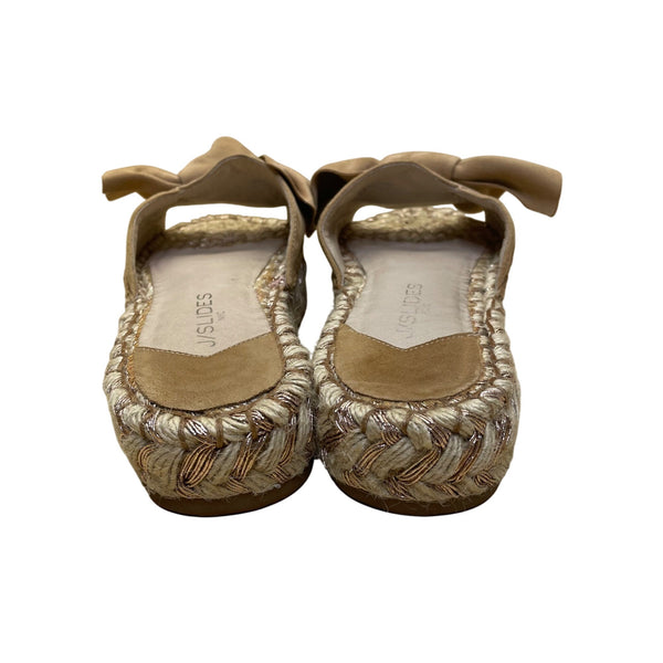 J Slides Women’s Tan Suede Bow Copper Detail Rope Sole Casual Espadrilles Size 8