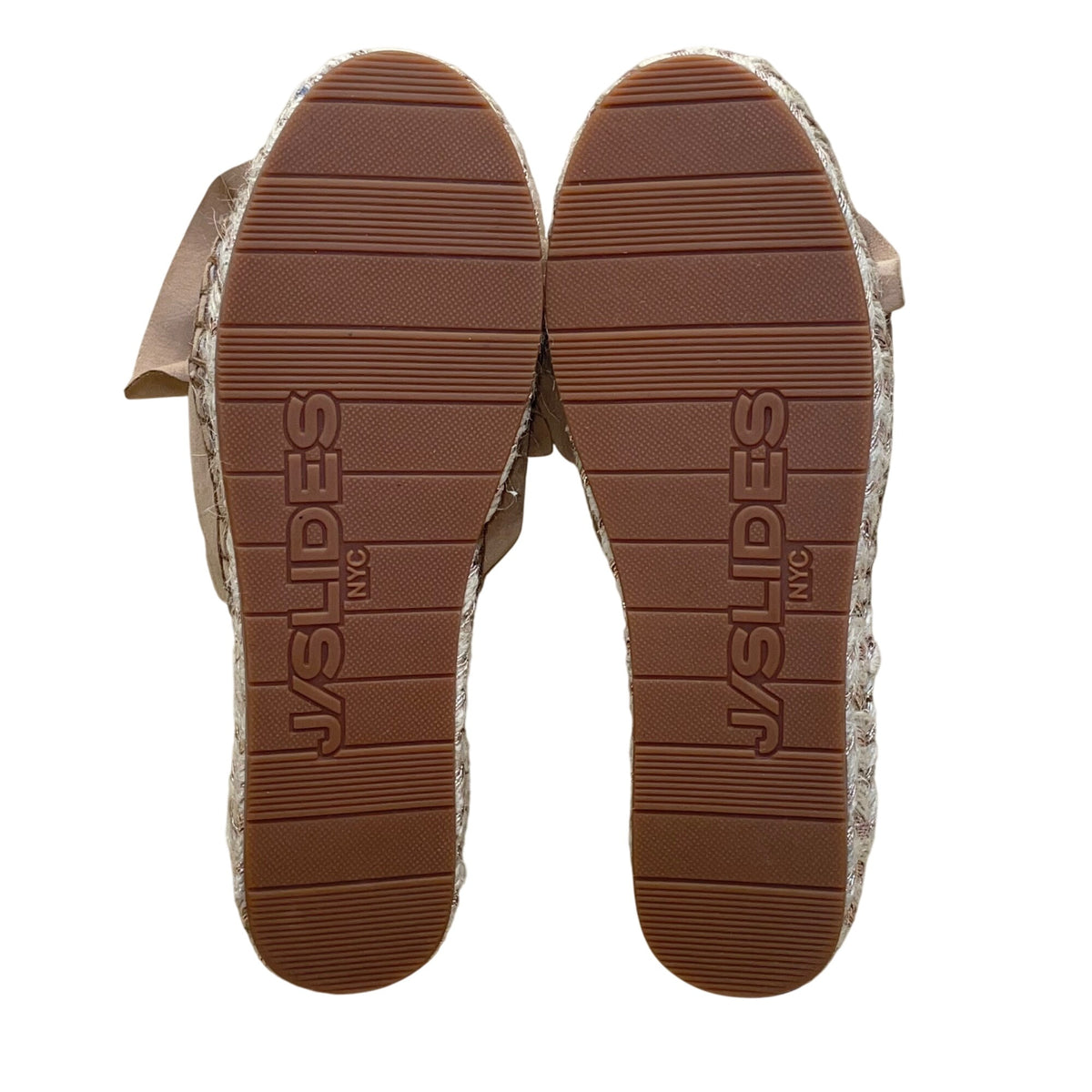 J Slides Women’s Tan Suede Bow Copper Detail Rope Sole Casual Espadrilles Size 8