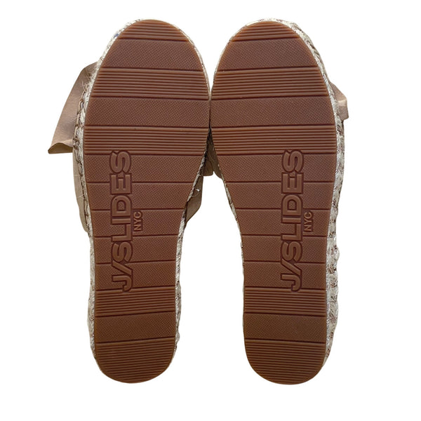 J Slides Women’s Tan Suede Bow Copper Detail Rope Sole Casual Espadrilles Size 8