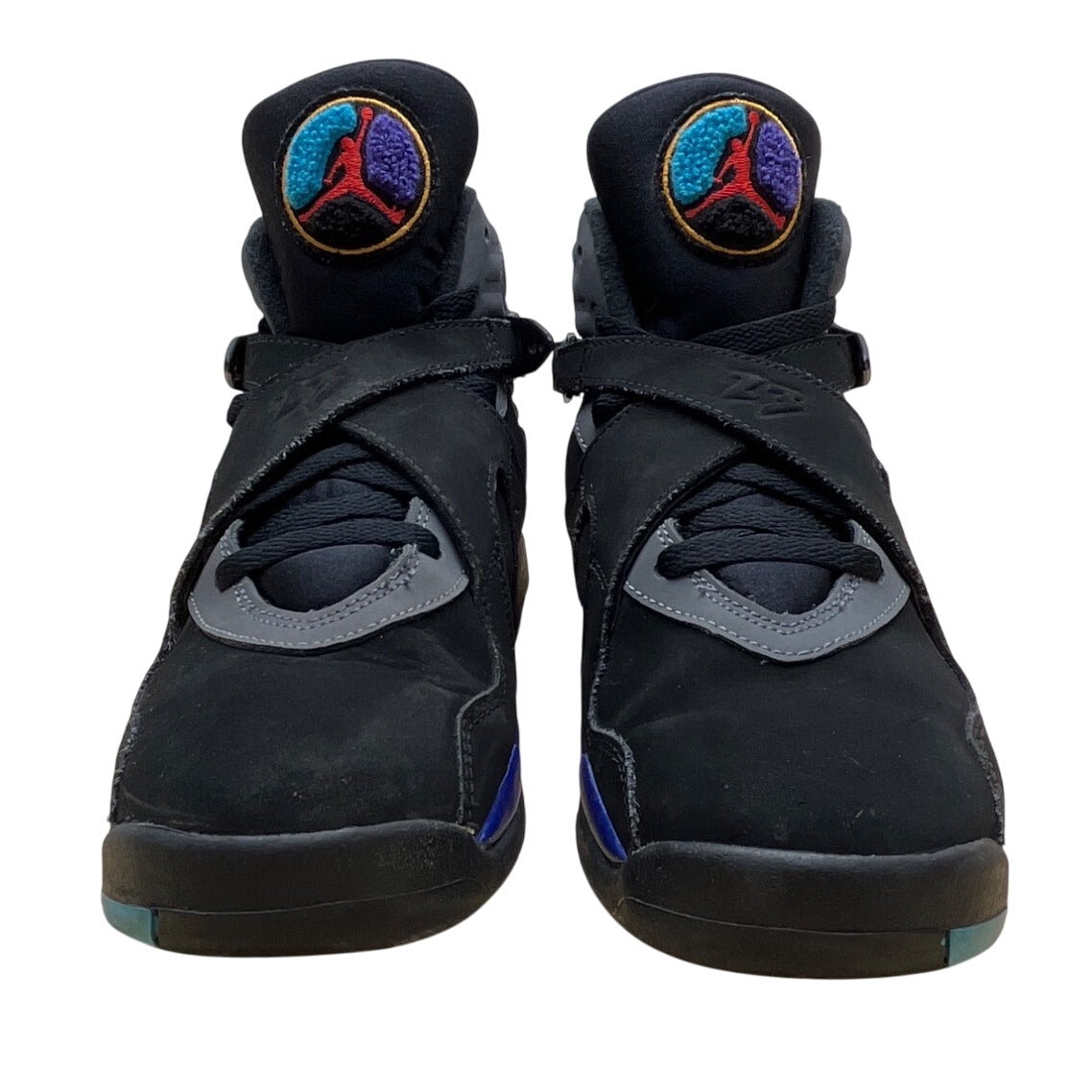 Air Jordan 8 Retro BG Youth Black/Grey Nubuck & Aqua Blue Sneakers Sz 5Y
